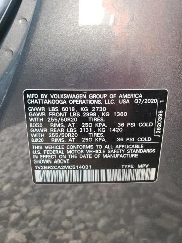 1V2BR2CA2MC514031 - 2021 VOLKSWAGEN ATLAS SEL GRAY photo 13