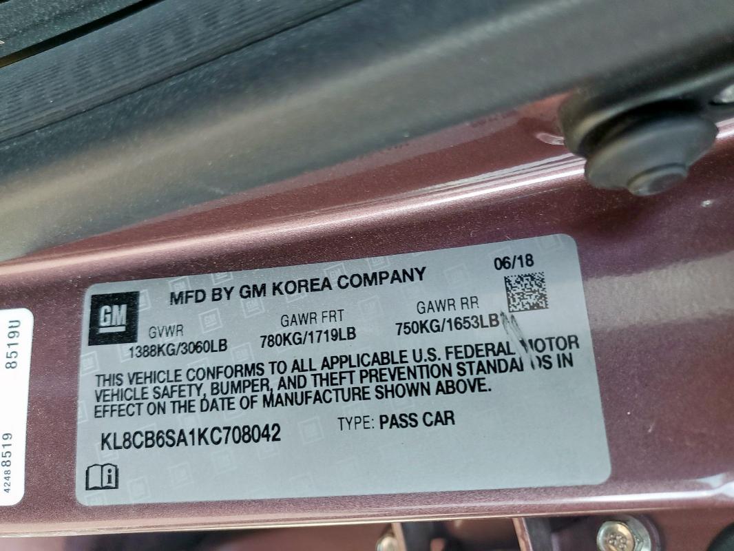 KL8CB6SA1KC708042 - 2019 CHEVROLET SPARK LS Фіолетовий фото 12