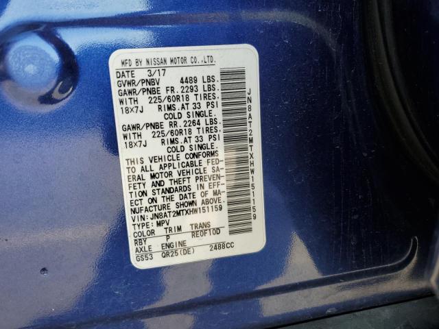 JN8AT2MTXHW151159 - 2017 NISSAN ROGUE S BLUE photo 14