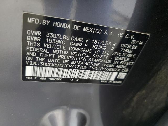 3HGGK5H51FM717262 - 2015 HONDA FIT LX GRAY photo 12