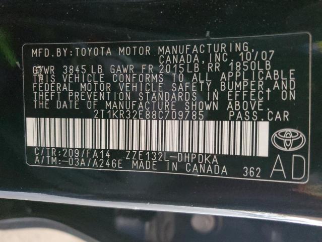 2T1KR32E88C709785 - 2008 TOYOTA COROLLA MA XR BLACK photo 12