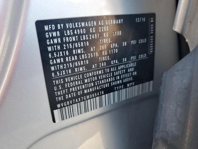 WVGBV7AX7GW065476 - 2016 VOLKSWAGEN TIGUAN S SILVER photo 12