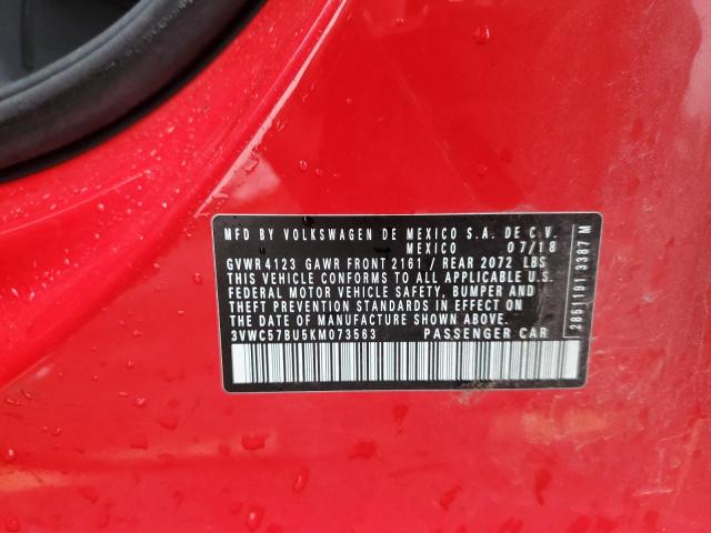 3VWC57BU5KM073563 - 2019 VOLKSWAGEN JETTA S Qırmızı foto 12