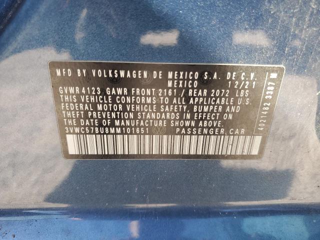 3VWC57BU8MM101651 - 2021 VOLKSWAGEN JETTA S BLUE photo 12