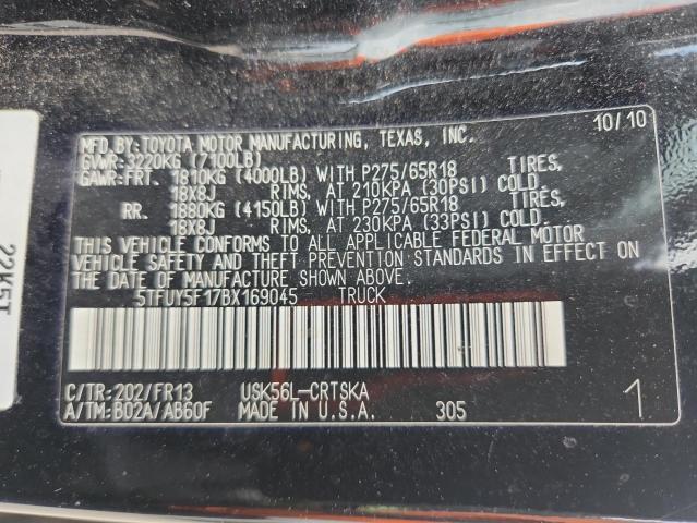 5TFUY5F17BX169045 - 2011 TOYOTA TUNDRA DOUBLE CAB SR5 BLACK photo 12