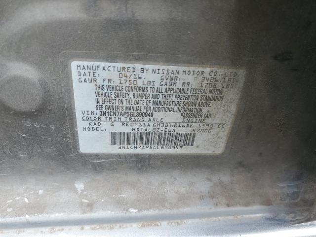 3N1CN7AP5GL890949 - 2016 NISSAN VERSA S 灰色 照片 12