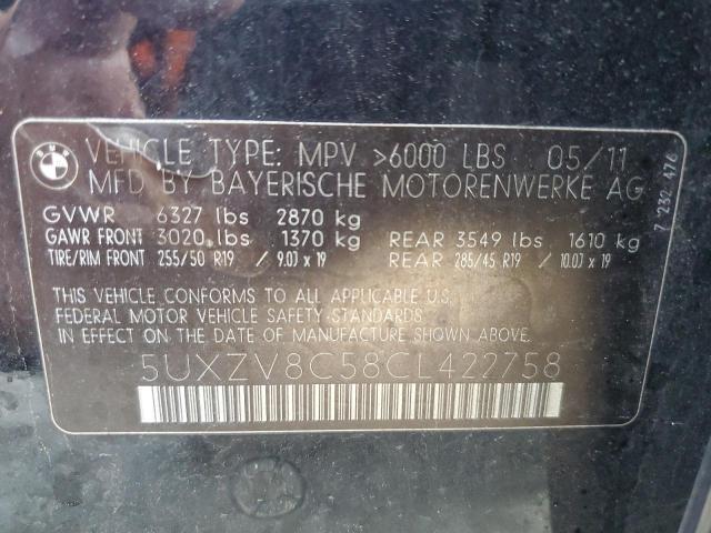 5UXZV8C58CL422758 - 2012 BMW X5 XDRIVE50I BLACK photo 14