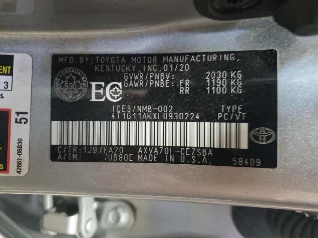 4T1G11AKXLU930224 - 2020 TOYOTA CAMRY SE SILVER photo 13