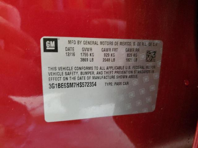 3G1BE6SM7HS572354 - 2017 CHEVROLET CRUZE LT RED photo 12