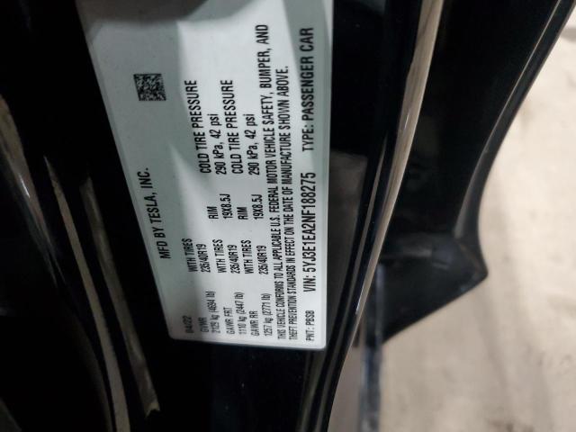 5YJ3E1EA2NF188275 - 2022 TESLA MODEL 3 შავი ფოტო 12