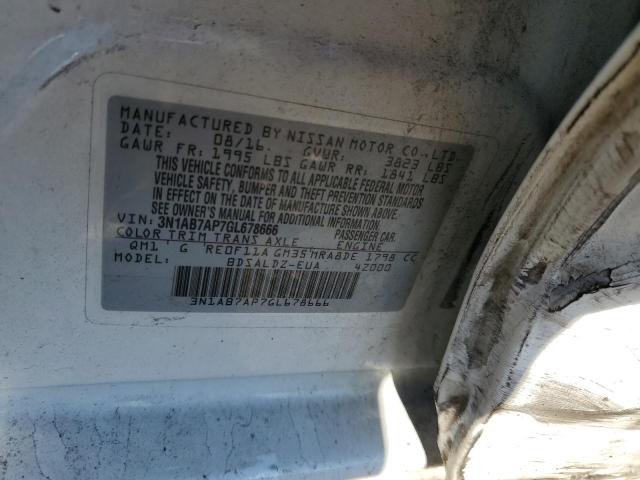 3N1AB7AP7GL678666 - 2016 NISSAN SENTRA S თეთრი ფოტო 12