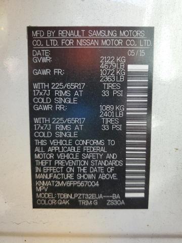 KNMAT2MV6FP567004 - 2015 NISSAN ROGUE S 白色 照片 13