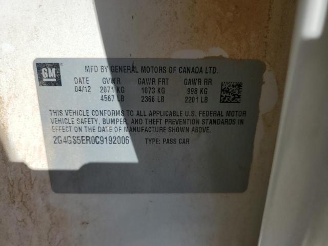 2G4GS5ER0C9192006 - 2012 BUICK REGAL PREMIUM WHITE photo 12