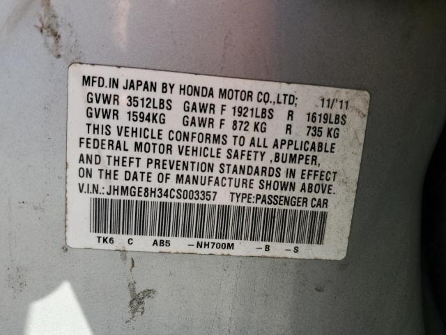 JHMGE8H34CS003357 - 2012 HONDA FIT SILVER photo 12