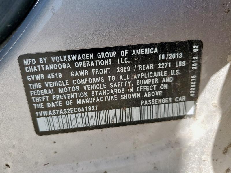 1VWAS7A32EC041927 - 2014 VOLKSWAGEN PASSAT S Gri fotoğraf 13