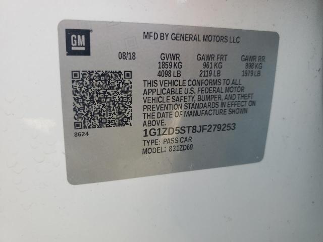 1G1ZD5ST8JF279253 - 2018 CHEVROLET MALIBU LT WHITE photo 12