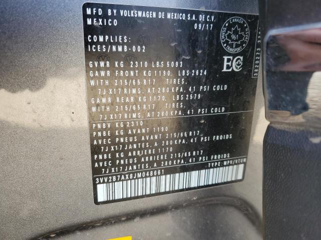 3VV2B7AX8JM048661 - 2018 VOLKSWAGEN TIGUAN SE ნაცრისფერი ფოტო 13