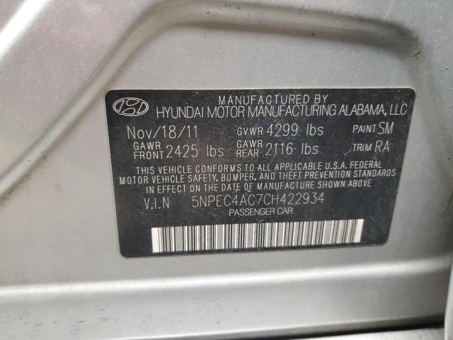 5NPEC4AC7CH422934 - 2012 HYUNDAI SONATA SE Srebrny zdjęcie 12
