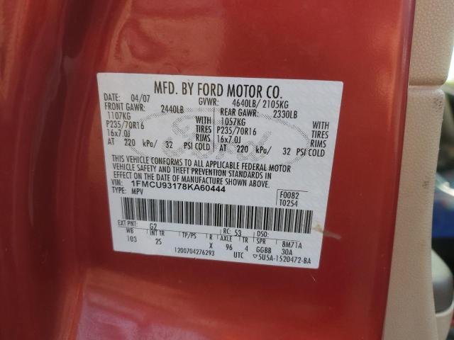 1FMCU93178KA60444 - 2008 FORD ESCAPE XLT წითელი ფოტო 12