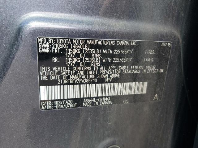 2T3RFREV7FW389710 - 2015 TOYOTA RAV4 XLE GRAY photo 13