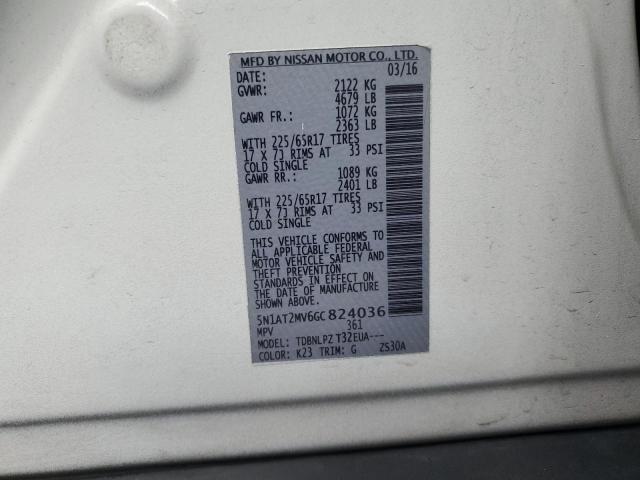 5N1AT2MV6GC824036 - 2016 NISSAN ROGUE S WHITE photo 13