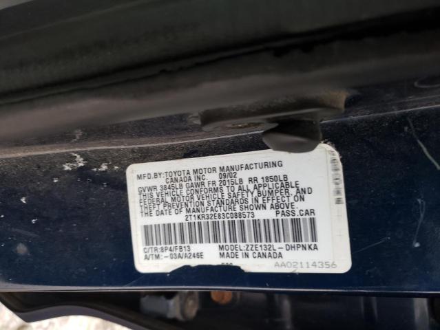 2T1KR32E83C088573 - 2003 TOYOTA COROLLA MA XR BLUE photo 12