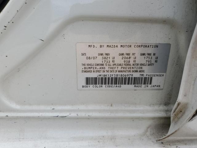 JM1BK12F581806979 - 2008 MAZDA 3 I WHITE photo 12