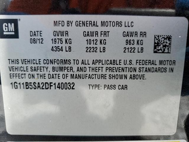 1G11B5SA2DF140032 - 2013 CHEVROLET MALIBU LS Қара фото 13