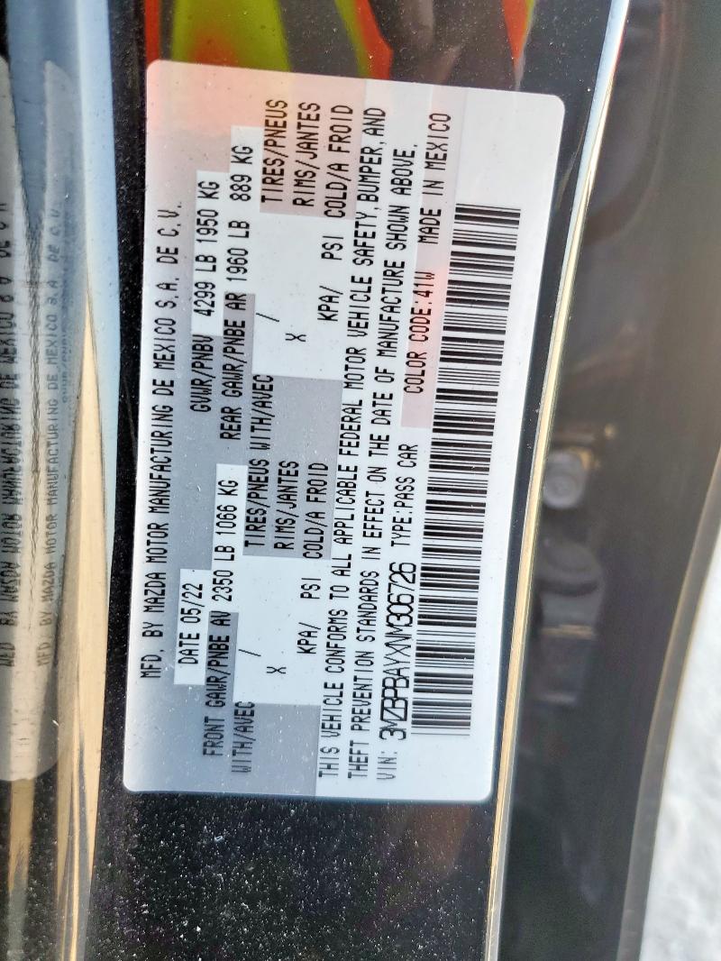 3MZBPBAYXNM306726 - 2022 MAZDA 3 黑色 照片 21