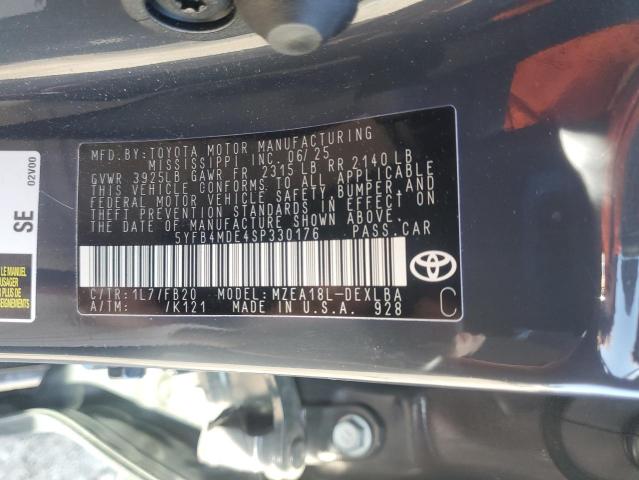 5YFB4MDE4SP330176 - 2025 TOYOTA COROLLA LE BLACK photo 12