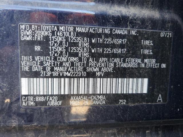 2T3P1RFV1MW222910 - 2021 TOYOTA RAV4 XLE BLUE photo 13