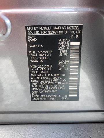 KNMAT2MT9GP612145 - 2016 NISSAN ROGUE S GRAY photo 14