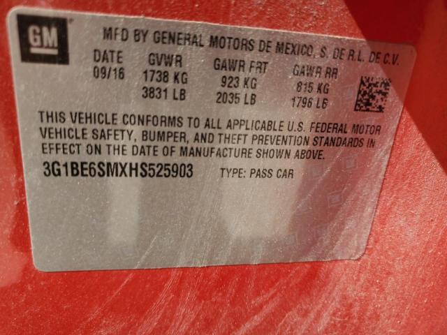 3G1BE6SMXHS525903 - 2017 CHEVROLET CRUZE LT RED photo 12