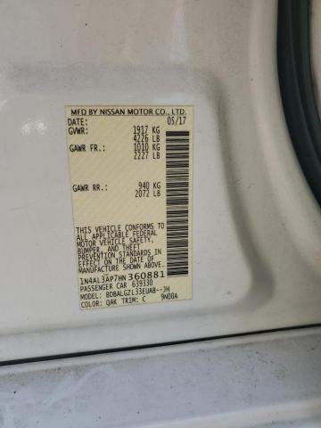 1N4AL3AP7HN360881 - 2017 NISSAN ALTIMA 2.5 WHITE photo 12