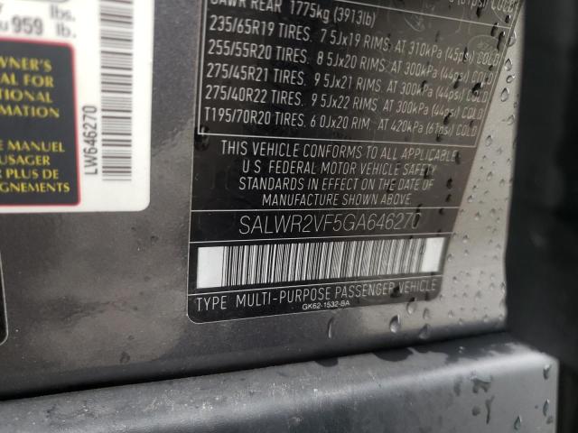 SALWR2VF5GA646270 - 2016 LAND ROVER RANGE ROVE HSE GRAY photo 13