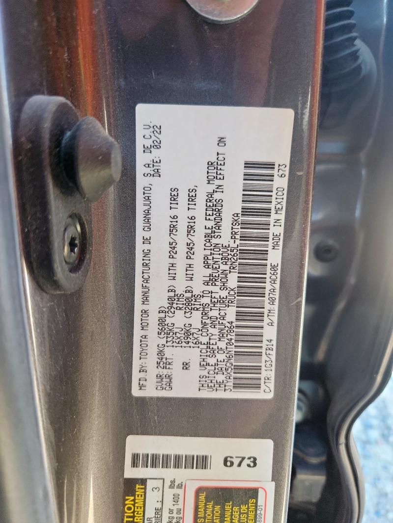 3TYAX5GN6NT047864 - 2022 TOYOTA TACOMA DOUBLE CAB GRAY photo 13