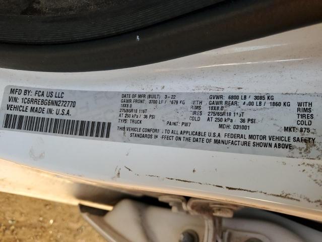 1C6RREBG6NN272770 - 2022 RAM 1500 BIG HORN/LONE STAR WHITE photo 12