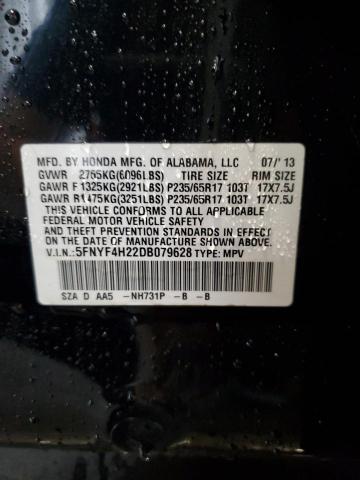 5FNYF4H22DB079628 - 2013 HONDA PILOT LX BLACK photo 14