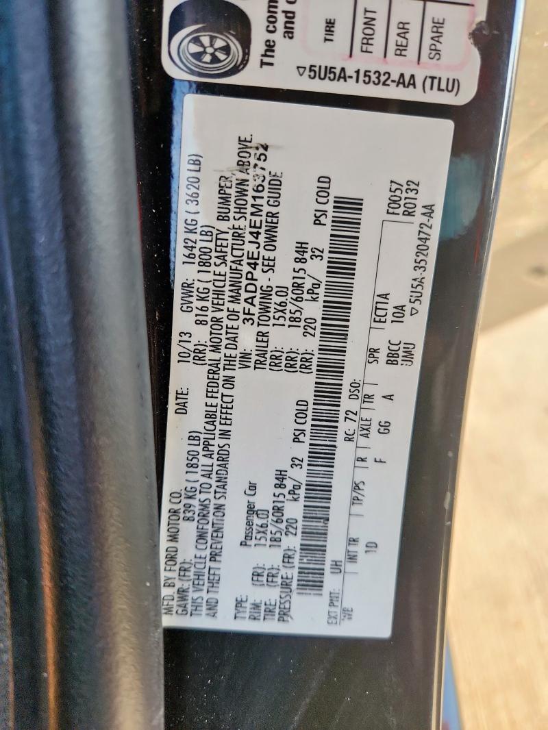 3FADP4EJ4EM163752 - 2014 FORD FIESTA SE BLACK photo 12