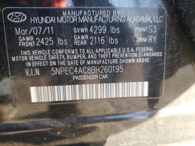 5NPEC4AC8BH260195 - 2011 HYUNDAI SONATA SE BLACK photo 12
