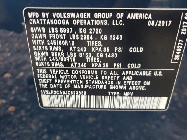 1V2LR2CA5JC523659 - 2018 VOLKSWAGEN ATLAS SE Синий фото 13