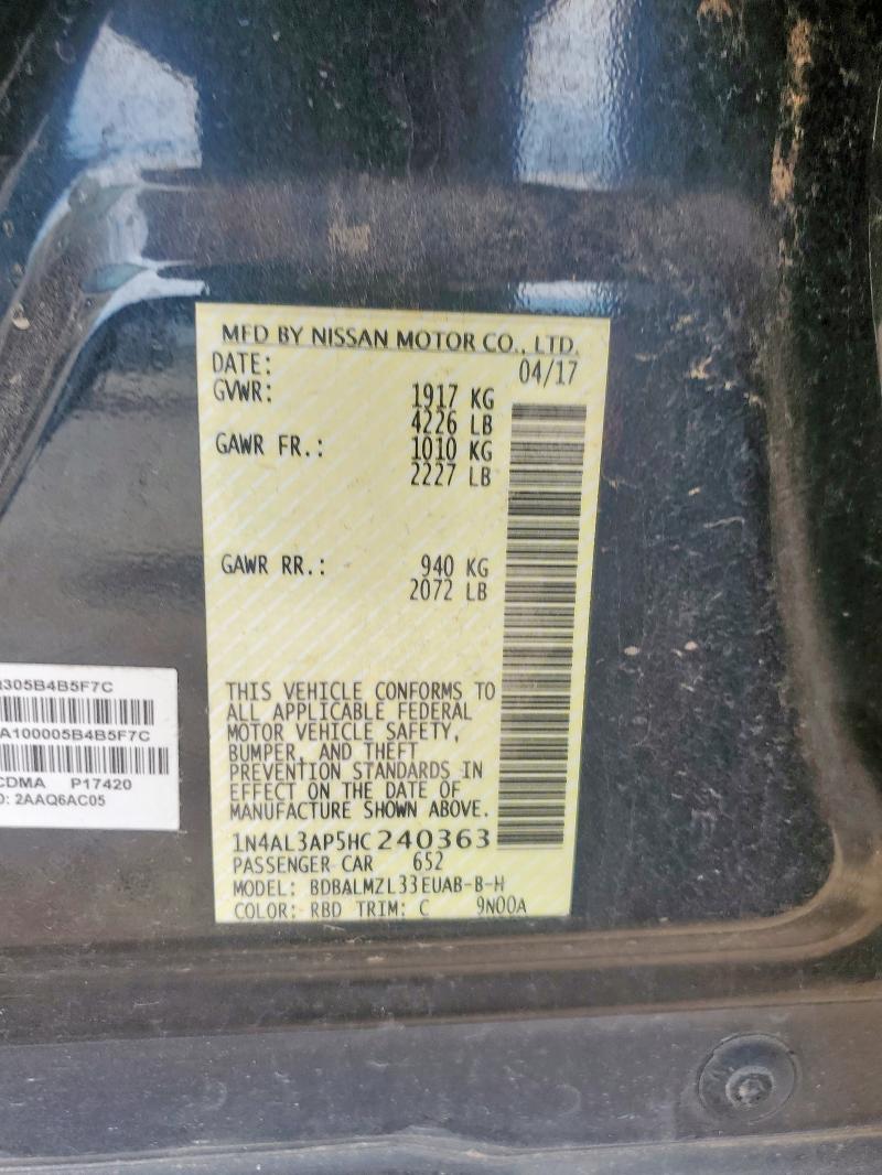 1N4AL3AP5HC240363 - 2017 NISSAN ALTIMA 2.5 BLACK photo 13