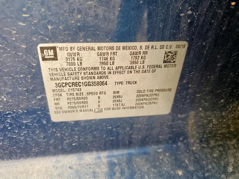 3GCPCREC1GG358064 - 2016 CHEVROLET SILVERADO C1500 LT BLUE photo 12