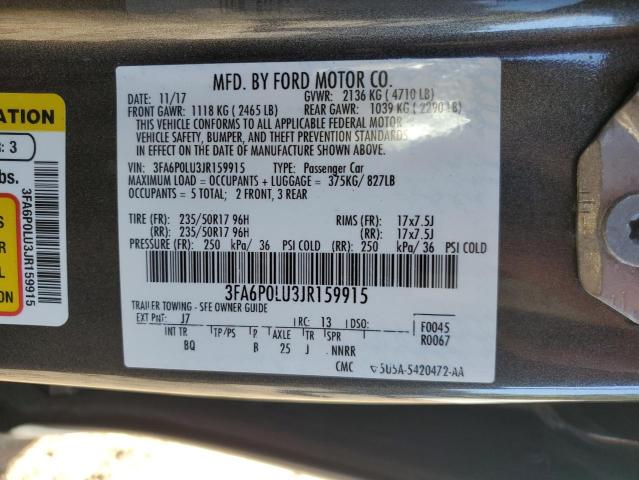 3FA6P0LU3JR159915 - 2018 FORD FUSION SE HYBRID Գրաֆիտ լուսանկար 12