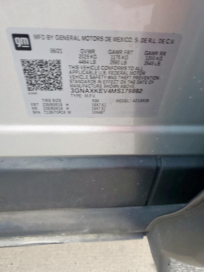 3GNAXKEV4MS179892 - 2021 CHEVROLET EQUINOX LT 银色 照片 12