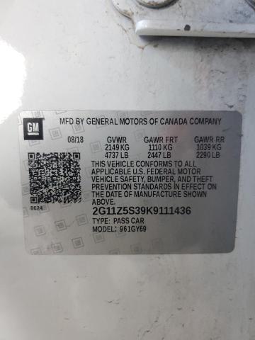 2G11Z5S39K9111436 - 2019 CHEVROLET IMPALA LT WHITE photo 13