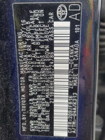 2T1BURHE9GC724786 - 2016 TOYOTA COROLLA L შავი ფოტო 12