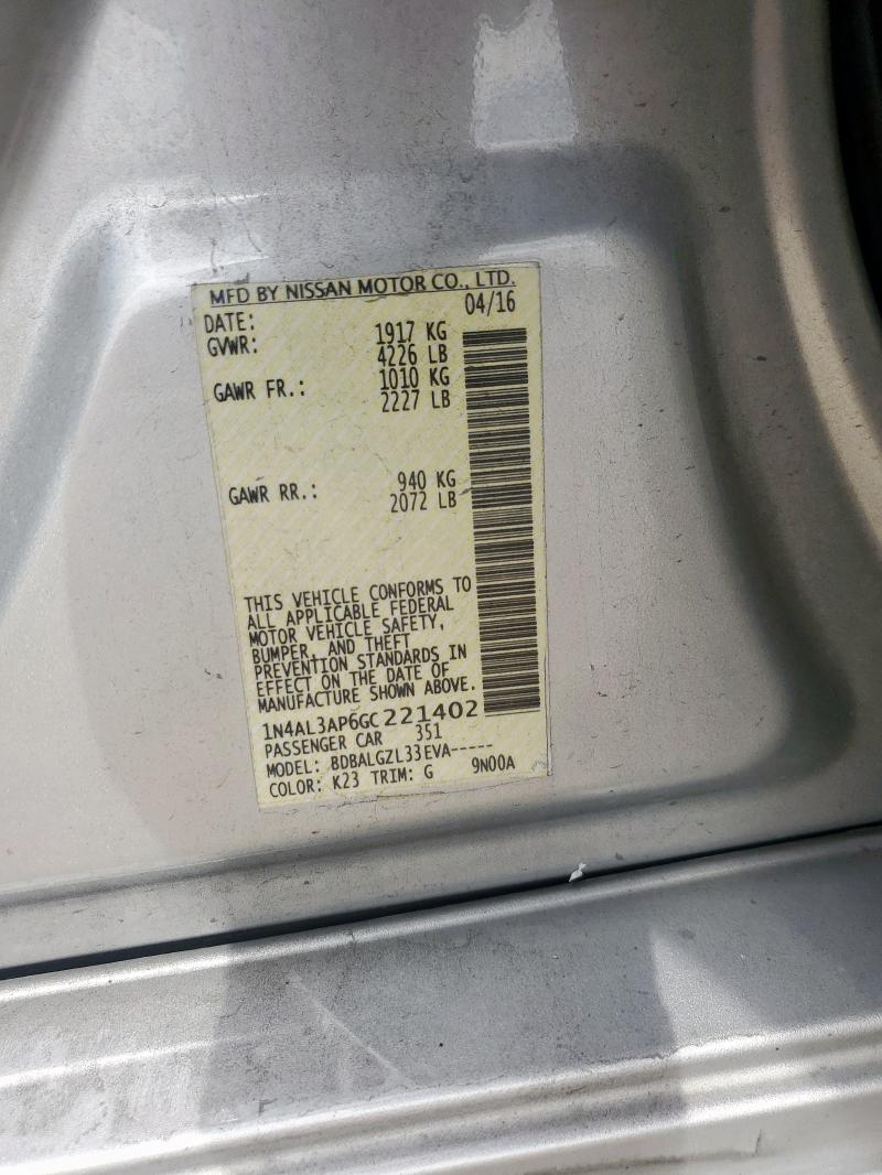 1N4AL3AP6GC221402 - 2016 NISSAN ALTIMA 2.5 Күміс фото 12