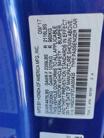 1HGCV1F37JA000435 - 2018 HONDA ACCORD SPORT 蓝色 照片 12