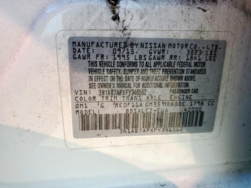 3N1AB7APXFY346562 - 2015 NISSAN SENTRA S თეთრი ფოტო 12